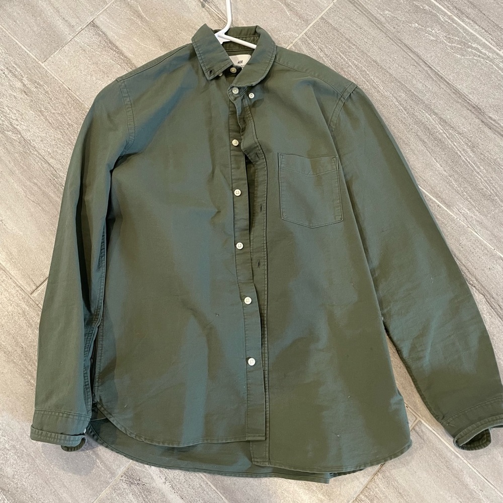 Mens olive green button down shirt
